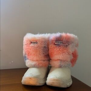 Hunter Kids Faux Fur Boot Cuffs - Coral Pink & Peach Tie-Dye
